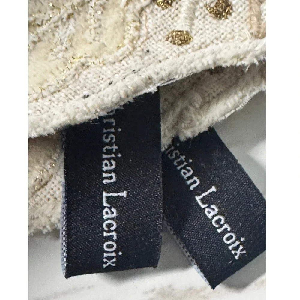Christian Lacroix Set of 2 Round Placemats Beige Gold Embroidered Leaf Cotton